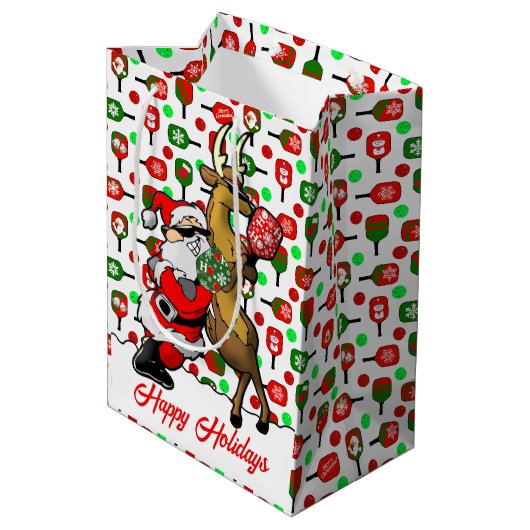 Pickleball Partners Santa & Rendier Sleighing It Medium Cadeauzakje (Achterkant Gekanteld)