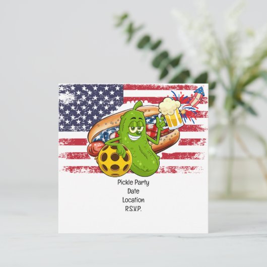 Pickleball Party 4th July Independence Day America Save The Date (Staand voorkant)