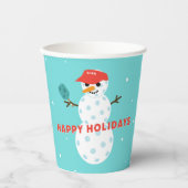 Pickleball Party Humorous Holiday Snowman Papieren Bekers (Voorkant)
