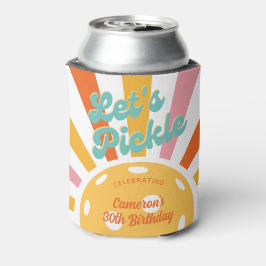 Pickleball Party Kleurrijke Retro Sun burst Custom Blikjeskoeler (Blikje Achterkant)