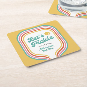 Pickleball Party Laten we Retro Rainbow Stripe bei Vierkante Kartonnen Onderzetter