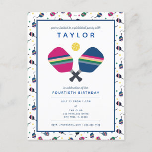 Pickleball Party Sports Blue Green Invitation Briefkaart