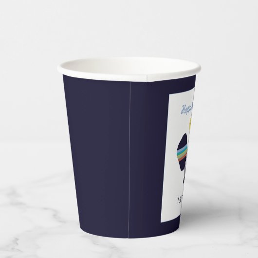 Pickleball Party Sports Dark Blue Striped Paddles Papieren Bekers (Rechts)