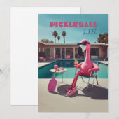 Pickleball Party Toernooi Uitnodigingen Flamingo (Voorkant / Achterkant)
