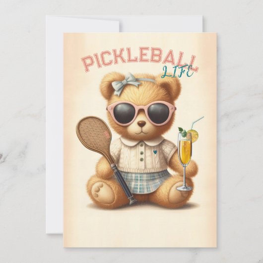Pickleball Party Toernooi Uitnodigingen Teddy Bear (Voorkant)