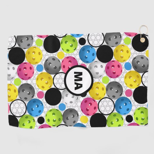 Pickleball Pattern roze Initialen Sweat Towel Golfhanddoek (Horizontaal)