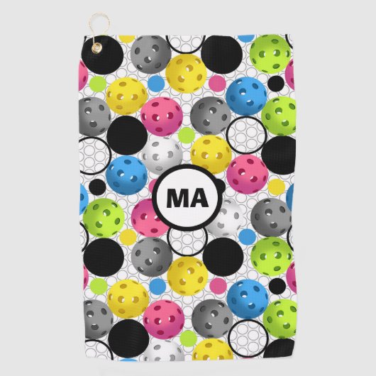 Pickleball Pattern roze Initialen Sweat Towel Golfhanddoek (Voorkant)