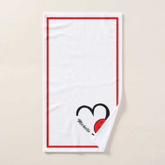 Pickleball Personalized Heart Red and White (Serviette à main)
