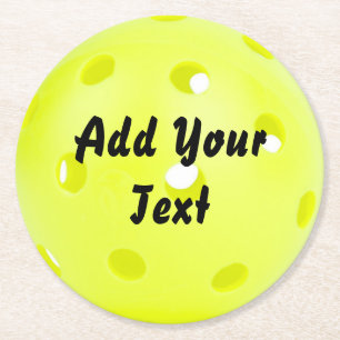 Pickleball Pickle Ball Yellow Customize Personaliz Ronde Kartonnen Onderzetter