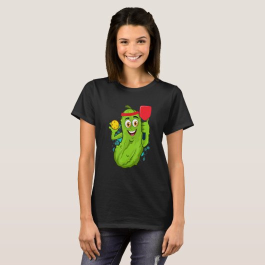 Pickleball Pickle Paddle  Cucumber Player Vegan T-shirt (Voorkant volledig)