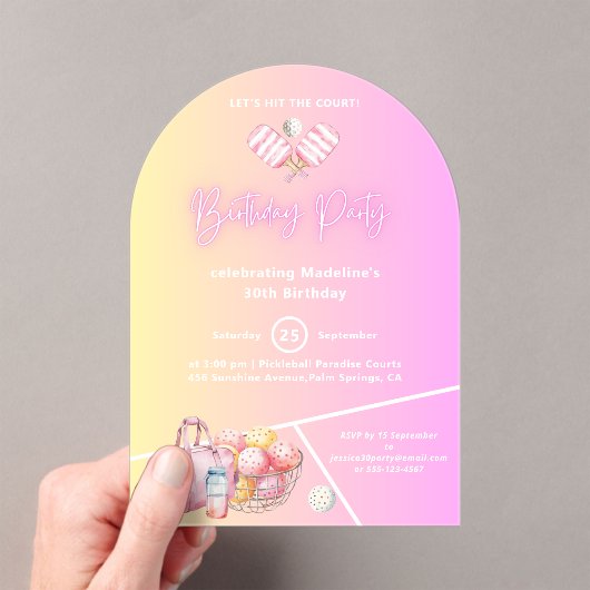 Pickleball Pink Fun 30th Birthday Party Invitation (In situ (ordinateur de poche))