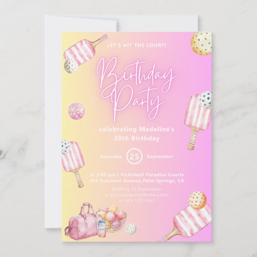 Pickleball Pink Fun 30th Birthday Party Invitation (Devant)