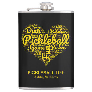 Pickleball Player Gepersonaliseerde Word Art Typog Heupfles