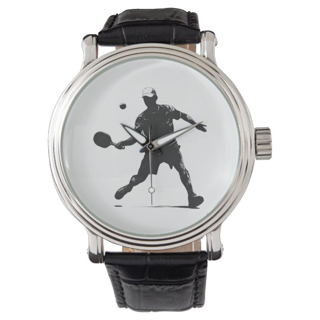 Pickleball Player Silhouette Sport Design Horloge (Voorkant)