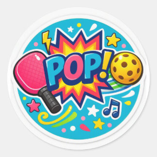« Pickleball POP ! Autocollant rond – Style BD bri