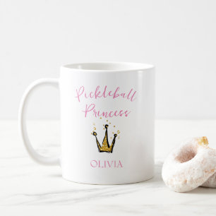 Pickleball Princess Gold Glitter Tiara Roze Custom Koffiemok