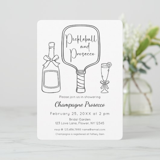 Pickleball & Prosecco Modern Vrijgezellenfeest Kaart (Staand voorkant)