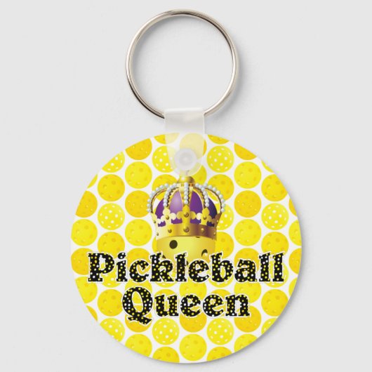 Pickleball Queen - Gele Pickleball Wearing Crown Sleutelhanger (Voorkant)