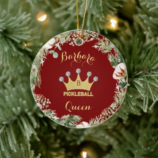 Pickleball Queen Glam Glitz Monogram Naam Keramisch Ornament (Boom)