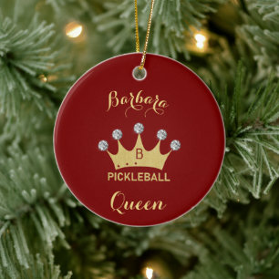 Pickleball Queen Glam Glitz Monogram Naam Keramisch Ornament