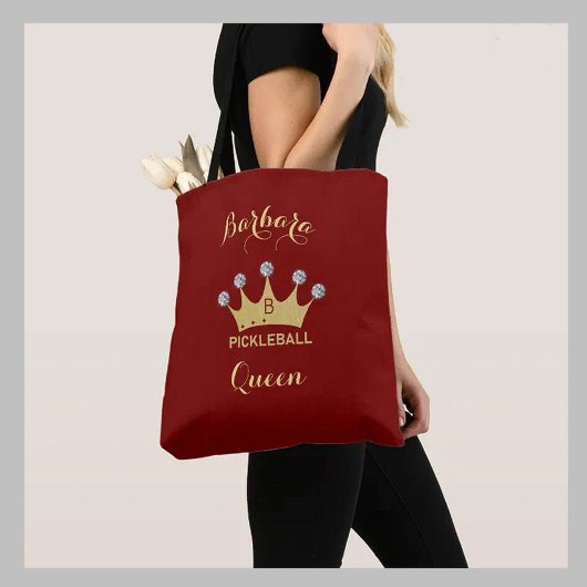 Pickleball Queen Glam Glitz Monogram Name Gold Draagtas