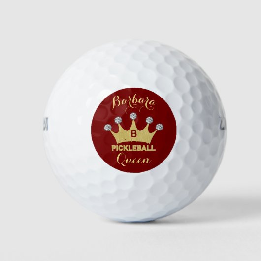 Pickleball Queen Glam Glitz Monogram Name Gold Golfballen (Voorkant)
