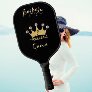 Pickleball Queen Glam Glitz Monogram Name Gold Paddle