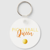 PICKLEBALL QUEEN Sport Fun Geel Sinaasappel Wit Sleutelhanger (Voorkant)
