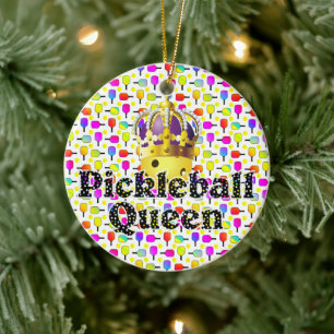 Pickleball Queen Yellow Ball in Crown Colorful Keramisch Ornament
