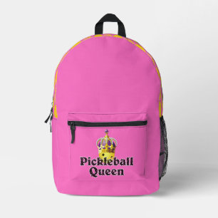 Pickleball Queen Yellow Ball met Crown Pink Bedrukte Rugzak