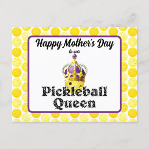 Pickleball Queen, Yellow Ball Paars, Gold Crown Briefkaart