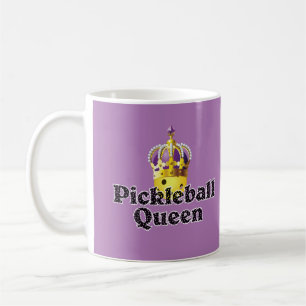 Pickleball Queen, Yellow Ball Paars, Gold Crown Koffiemok