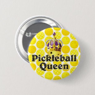 Pickleball Queen Yellow Ball Wearing Crown Paars Ronde Button 5,7 Cm