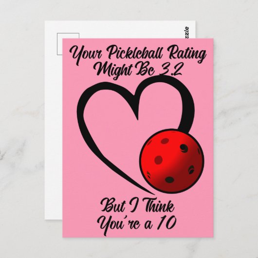 Pickleball Rating Valentijnshart Roze en Rood Briefkaart (Voorkant / Achterkant)