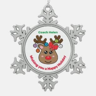 Pickleball Reindeer 🎄 Snowflake Pewter Kerstmis Tin Sneeuwvlok Ornament