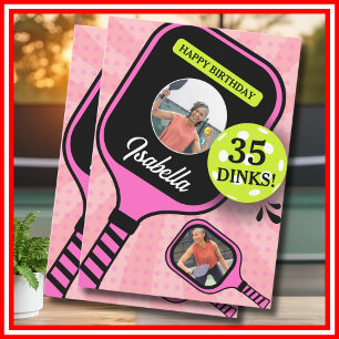 Pickleball RETRO Roze Sporten FOTO Verjaardagskaar Kaart