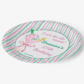 Pickleball roze en groen verjaardagsfeestje op maa papieren bordje (Gekanteld)
