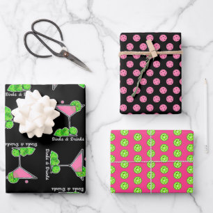 Pickleball Roze Groene Dinks & Dranken Cocktails Inpakpapier Vel