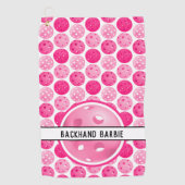 Pickleball Roze & Wit Pickleballs gepersonaliseerd Golfhanddoek (Voorkant)