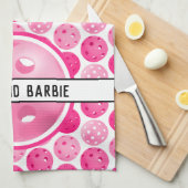 Pickleball Roze & Wit Pickleballs gepersonaliseerd Theedoek (Quarter Fold)