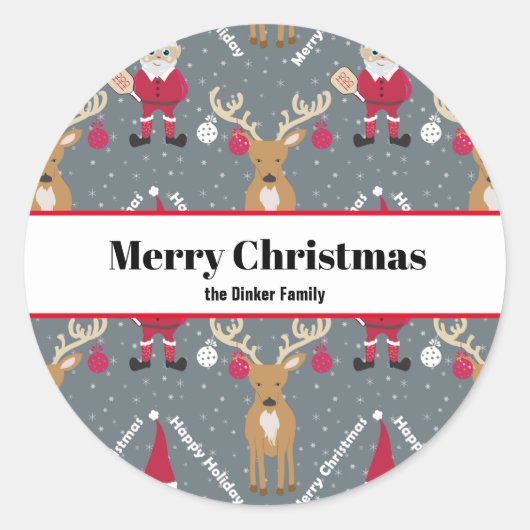 Pickleball Santa 🎅 Merry 🎁 Ronde Sticker (Voorkant)