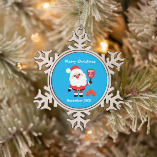 Pickleball 🎅 Santa Snowflake Pewter Kerstmis Orn Tin Sneeuwvlok Ornament