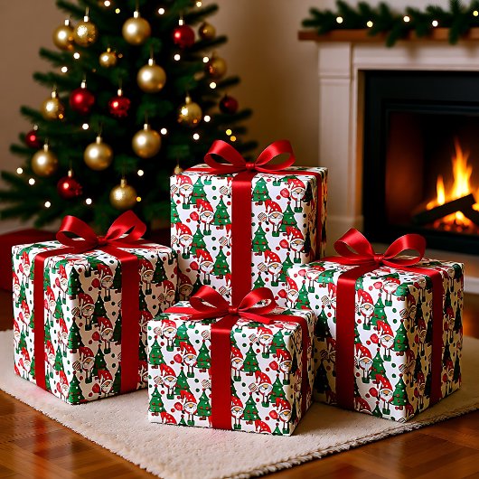 Pickleball Santas en kerstbomen Cadeaupapier