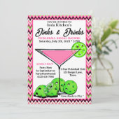 Pickleball Shower Dinks & Drinks Pink Chevron Kaart (Staand voorkant)