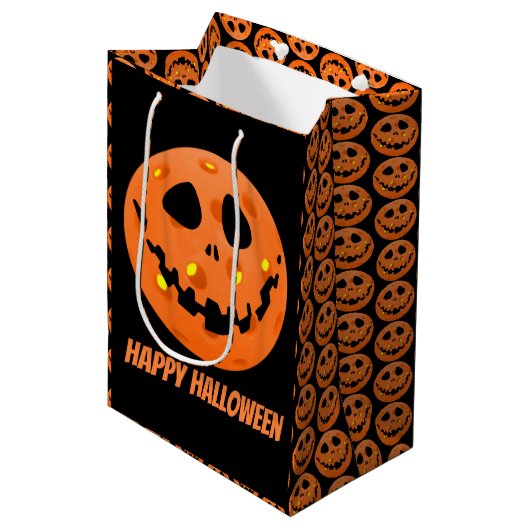 Pickleball Skeleton Jack-o'-Lantern Halloween Medium Cadeauzakje (Voorkant Gekanteld)