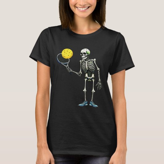 Pickleball Skeleton T-shirt Halloween Kostuum Pick (Voorkant)