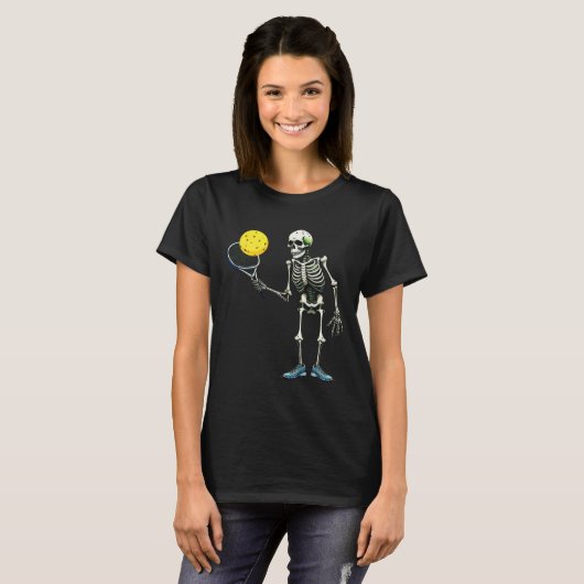 Pickleball Skeleton T-shirt Halloween Kostuum Pick (Voorkant volledig)