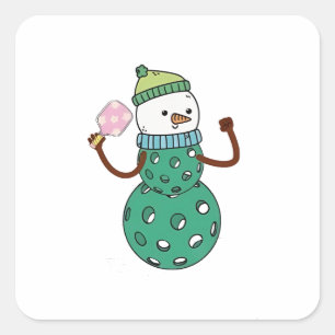 Pickleball Sneeuwman Grappig Kerstmis Xmas  Vierkante Sticker