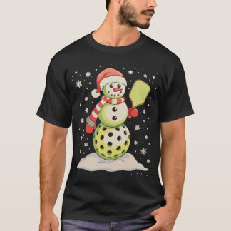 Pickleball Sneeuwman Kerstman Hoed Kerstverlichtin T-shirt