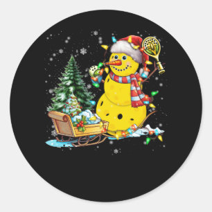 Pickleball Sneeuwman Santa Hat Lights Christmas Pi Ronde Sticker